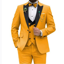 (golden, XXS) Slim Fit pánské obleky 3 kusy Dvouřadý oblek Muži Svatební Ples Party Business Blazer Vesta a kalhoty