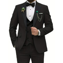 (black, XXXXL) Slim Fit pánské obleky 3 kusy Dvouřadý oblek Muži Svatební Ples Party Business Blazer Vesta a kalhoty