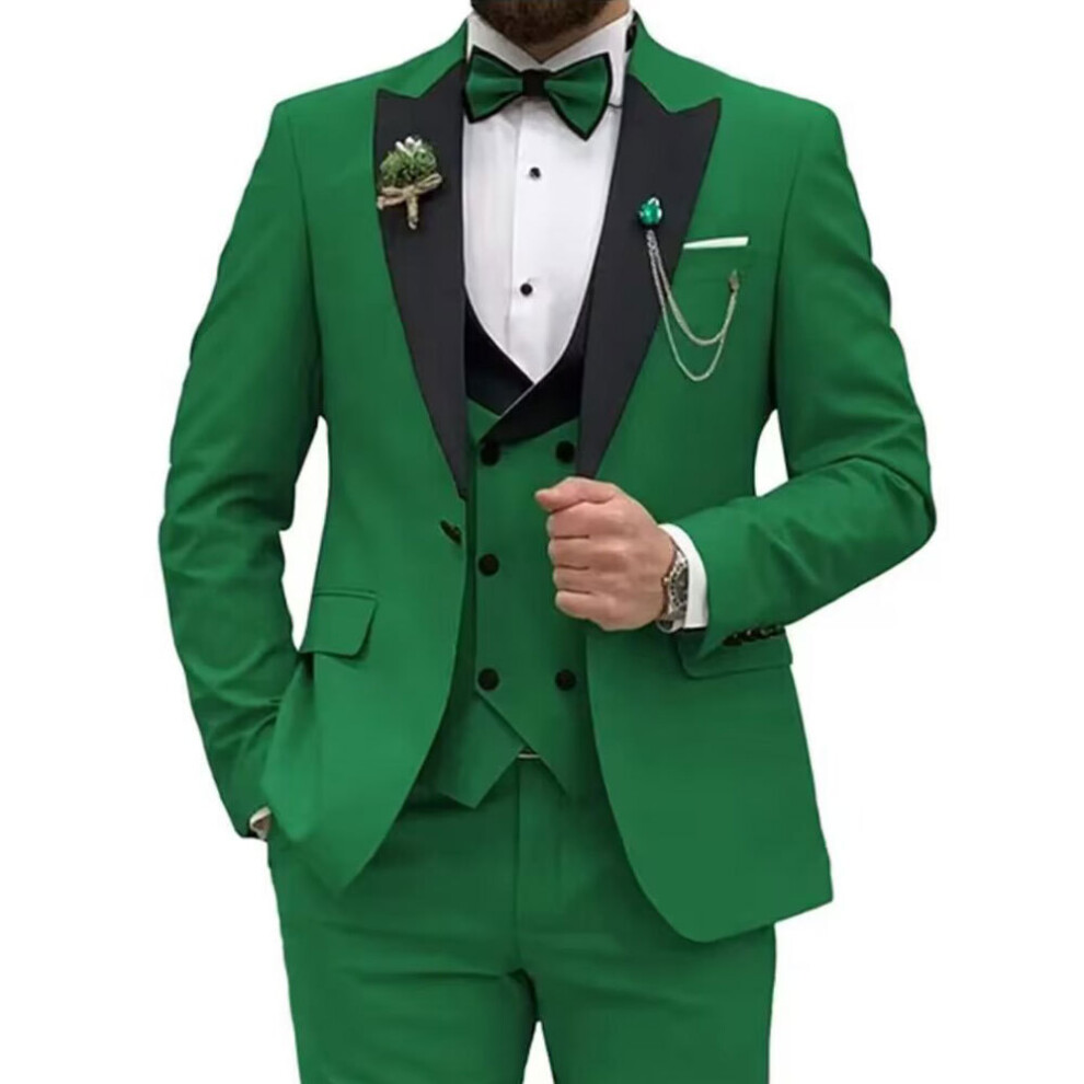 (green, M) Slim Fit Suits for Men 3 Piece Double Breasted Suit Men Wedding Prom Party Business Blazer Vest and Pants-image-OPC-PFPBCM2-NEW