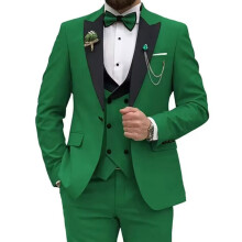 (green, XXS) Slim Fit pánské obleky 3 kusy Dvouřadý oblek Muži Svatební Ples Party Business Blazer Vesta a kalhoty