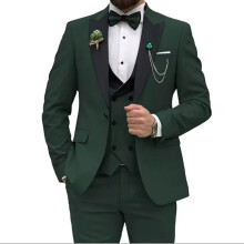(blackish green, XXXXL) Slim Fit pánské obleky 3 kusy Dvouřadý oblek Muži Svatební Ples Party Business Blazer Vesta a kalhoty