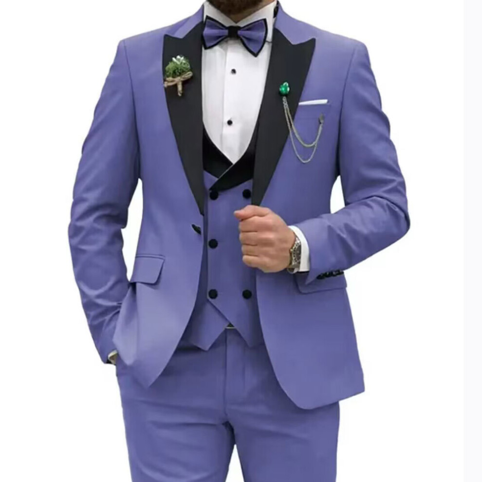 (light purple, L) Slim Fit Suits for Men 3 Piece Double Breasted Suit Men Wedding Prom Party Business Blazer Vest and Pants-image-OPC-PFPBCNF-NEW