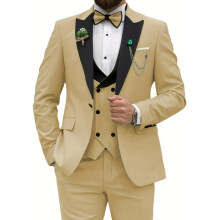 (champagne, XXL) Slim Fit pánské obleky 3 kusy Dvouřadý oblek Muži Svatební Ples Party Business Blazer Vesta a kalhoty