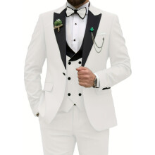(ivory white, XXXXL) Slim Fit pánské obleky 3 kusy Dvouřadý oblek Muži Svatební Ples Party Business Blazer Vesta a kalhoty