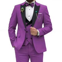 (purple, 5XL) Slim Fit pánské obleky 3 kusy Dvouřadý oblek Muži Svatební Ples Party Business Blazer Vesta a kalhoty