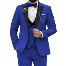 (royal blue, XS) Slim Fit pánské obleky 3 kusy Dvouřadý oblek Muži Svatební Ples Party Business Blazer Vesta a kalhoty