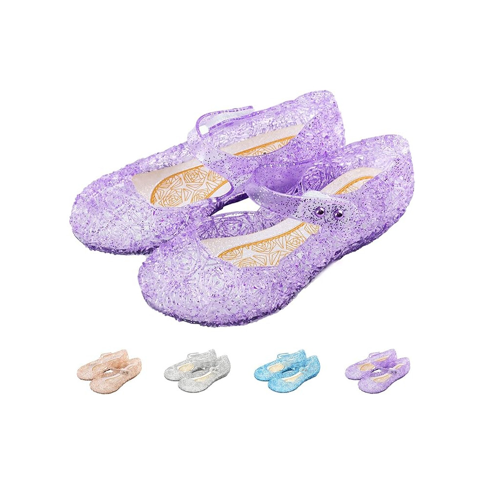 (Purple, 24) Girl Princess Dress up Elsa Shoes Cinderella Jelly Shoes Children's Ice Queen Ball Role Playing Birthday Shoes