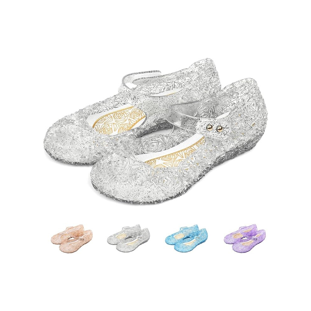 (white, 28) Girl Princess Dress up Elsa Shoes Cinderella Jelly Shoes Children's Ice Queen Ball Role Playing Birthday Shoes