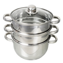 Buckingham Three-Tier Stainless Steel Steamer Set with Glass Lid Premium Quality Steamer for Healthy Cooking 20 cm Cookware