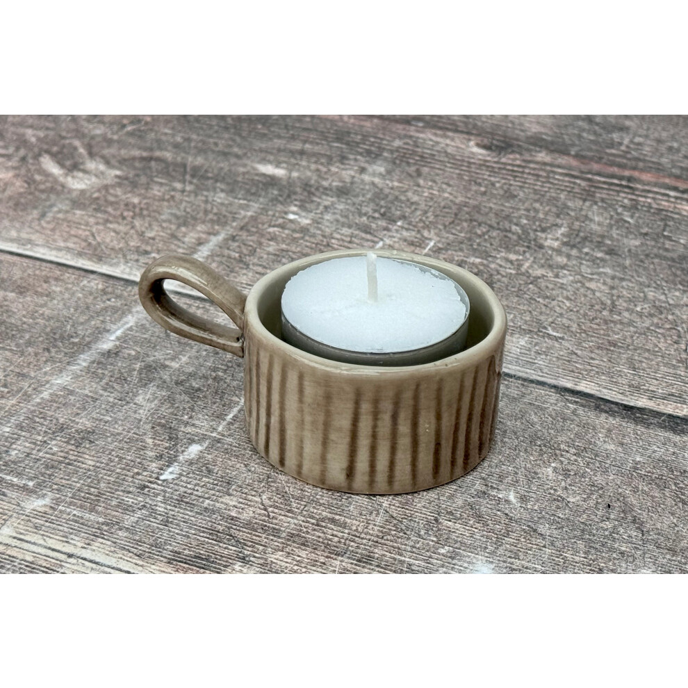 Grey Striped Tea Light Candle Holder