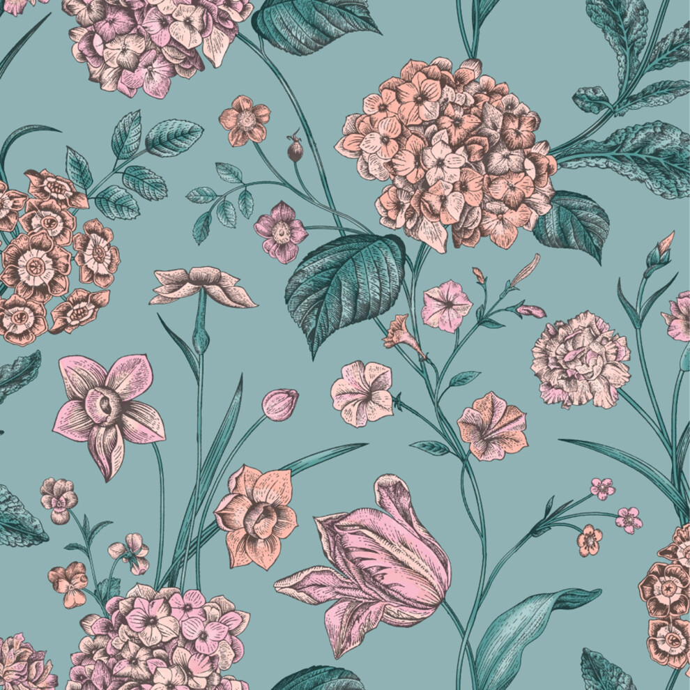 Elegant Homes Hydrangea Teal Floral Wallpaper Flowers Classic Feature Wall - Image 6