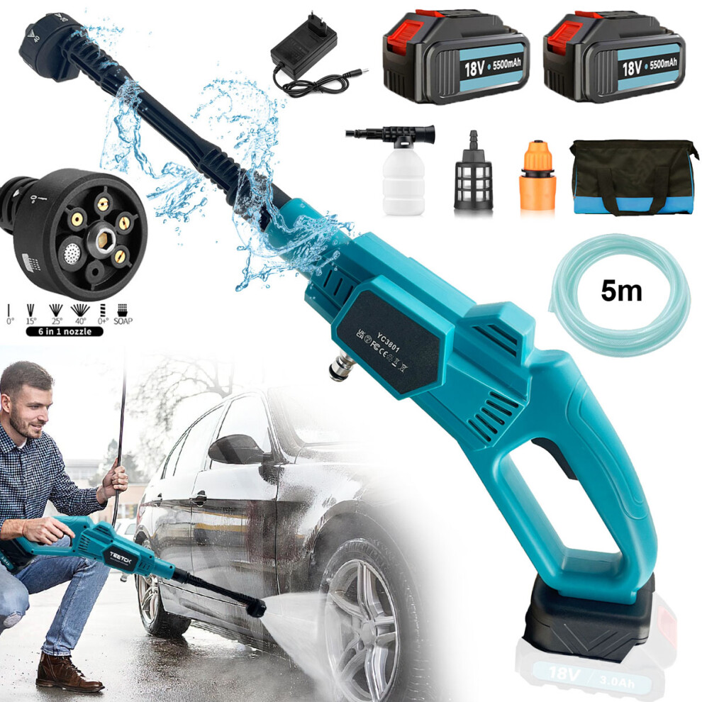 High Pressure Cleaner Cordless Brushless Car Cleaner Garden Jet Washer+2Battery 5.5A+Charger-Makita Compatible