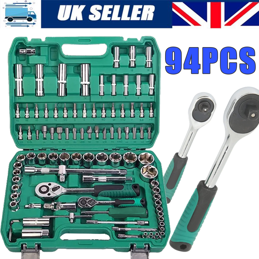 94x Socket Tool Set Ratchet Set 1/4"&1/2" Drive Screwdriver Bit w/Case