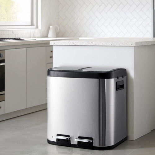 Living And Home 30L Stainless Steel Step Open Trash Can with Dual Pedals 1