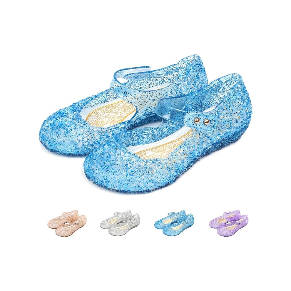 (blue, 28) Girl Princess Dress up Elsa Shoes Cinderella Jelly Shoes Children's Ice Queen Ball Role Playing Birthday Shoes