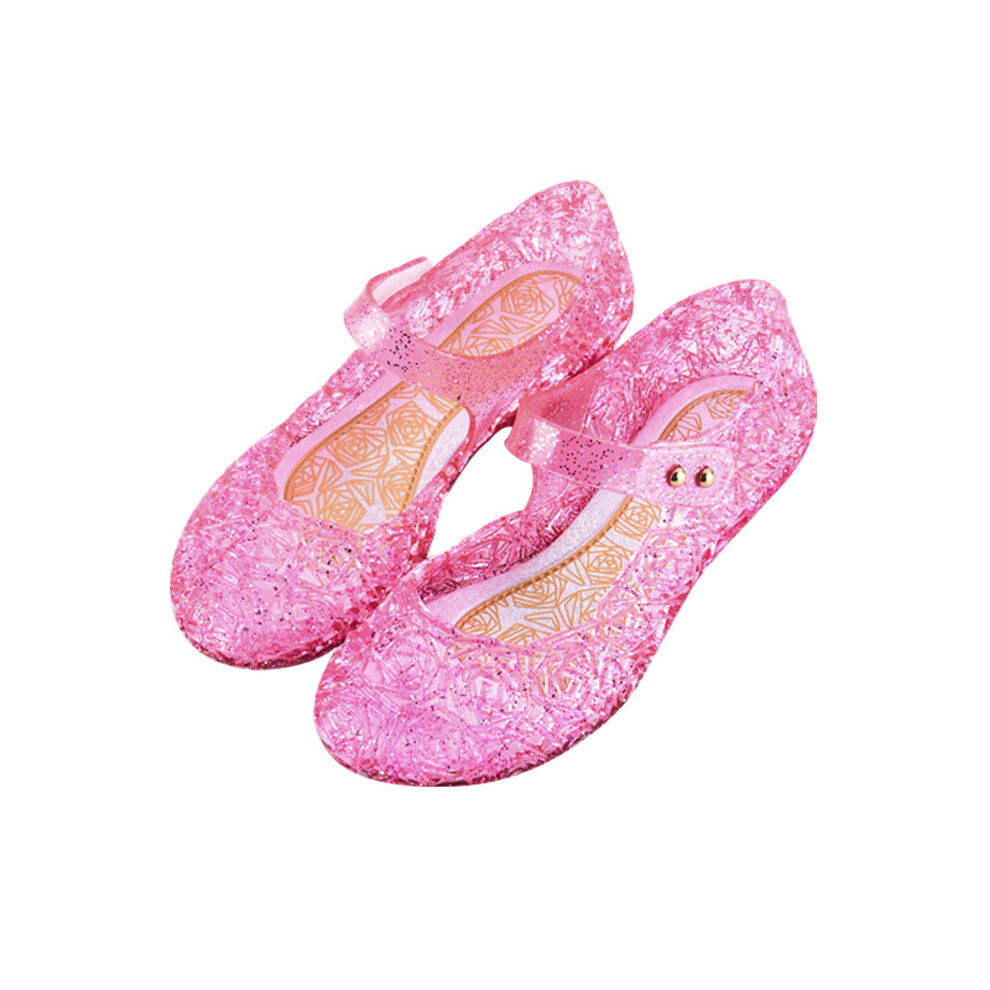 (Pink, 34) Girl Princess Dress up Elsa Shoes Cinderella Jelly Shoes Children's Ice Queen Ball Role Playing Birthday Shoes