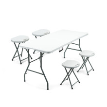 (5Ft Table + [4 x Stools]) 5/6FT CATERING CAMPING HEAVY DUTY FOLDING TRESTLE TABLE PICNIC BBQ PARTY STOOLS