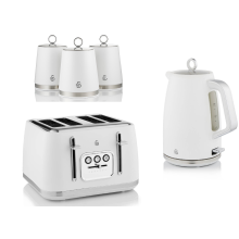 Swan Serenity White Kettle 4 Slice Toaster & Set of 3 Canisters Set