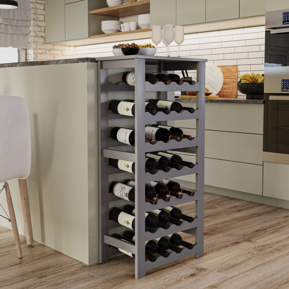 (Grey) 7-Tier 108cm Wine Rack 28 Bottles Freestanding Holds Home Bar Stand