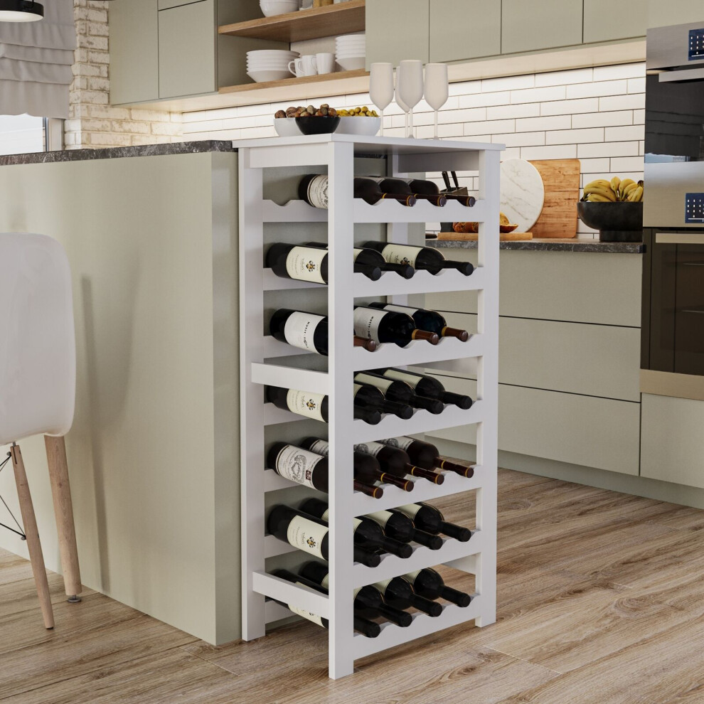 (White) 7-Tier 108cm Wine Rack 28 Bottles Freestanding Holds Home Bar Stand