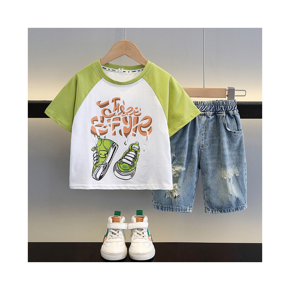 (Green, 140cm) Summer Boys Cool Clothes Set Stylish Cartoon Short Sleeve Shirt And Lightweight Shorts For Kids-image-OPC-PFPBJRM-NEW