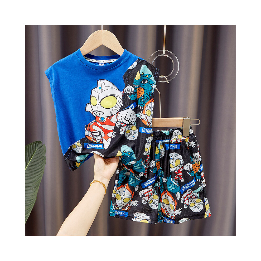 (Blue, 110cm) And Fun Fashionable Boys Summer Outfit Featuring Ultraman Design With Soft Cotton Material Suitable For Ages 3 To 8 Years-image-OPC-PFPBK6W-NEW