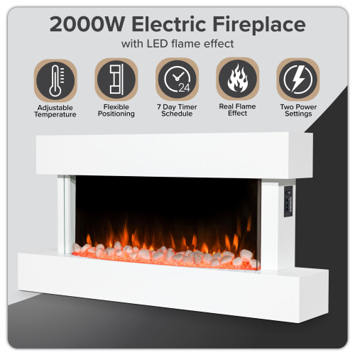 Dellonda 46" Wall Mounting Electric Fireplace with LED Flame Effect - White 2
