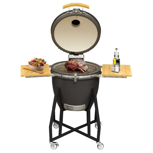 Dellonda Deluxe 22"(56cm) Ceramic Kamado Style BBQ with Wheeled Stand 2