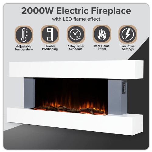 Dellonda 52" Wall Mounting Electric Fireplace with LED Flame Effect - Grey 2