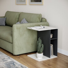 (White/Black) C-Shape Sofa Side Wooden Table End Coffee Bedside Nightstand Laptop Living Room