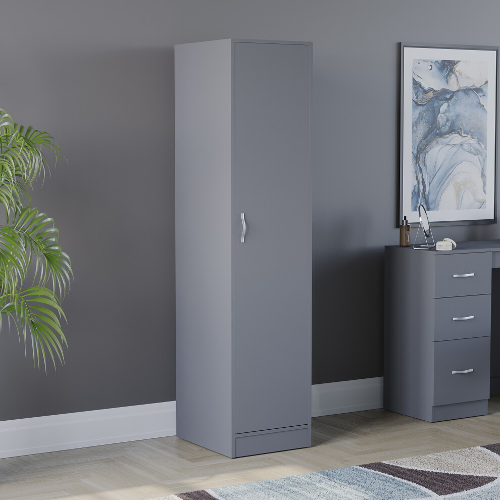 (Grey) Riano 1 Door Wardrobe Bedroom Garment Storage