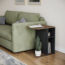 (Dark Oak/Black) C-Shape Sofa Side Wooden Table End Coffee Bedside Nightstand Laptop Living Room