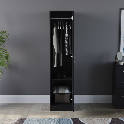 Vida Designs (Black) Riano 1 Door Wardrobe Bedroom Garment Storage 2