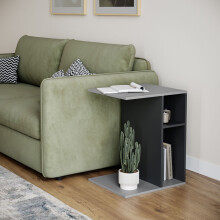 (Grey/Black) C-Shape Sofa Side Wooden Table End Coffee Bedside Nightstand Laptop Living Room