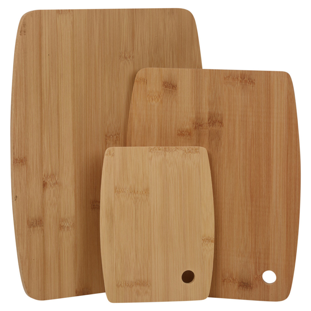Urbn Living Premium Set Of 3 Bamboo Chopping Boards - Small, Medium, Large - Natural Finish, Eco-Friendly, Non-Slip & Hanging Hole