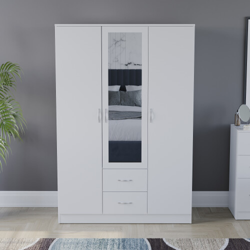 Vida Designs (White) Riano 3 Door 2 Drawer Mirrored Bedroom Wardrobe 2