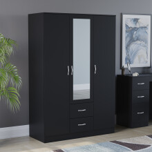 (Black) Riano 3 Door 2 Drawer Mirrored Bedroom Wardrobe
