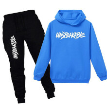 (11-12 Years, Blue) Unspeakable Kids Sports Outfits Hoodie Pullover Jogging Pants Tracksuit Set For Boys Girls