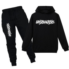 (15-16 Years, Black) Unspeakable Kids Sports Outfits Hoodie Pullover Jogging Pants Tracksuit Set For Boys Girls