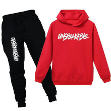 (13-14 Years, Red) Unspeakable Kids Sports Outfits Hoodie Pullover Jogging Pants Tracksuit Set For Boys Girls