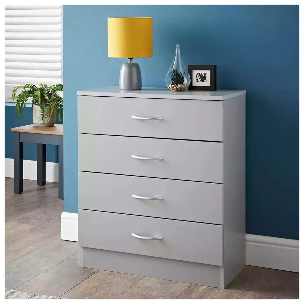 Grey 4-Drawer Chest with Metal Runners - Bedroom Storage Furniture