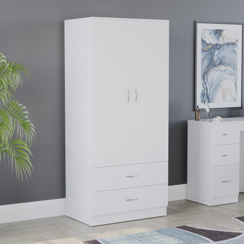 Vida Designs (White) Riano 2 Door 2 Drawer Wardrobe Bedroom Storage