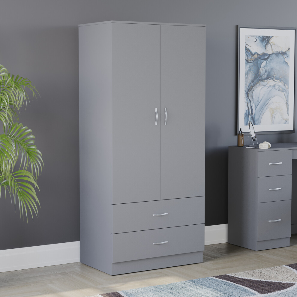 (Grey) Riano 2 Door 2 Drawer Wardrobe Bedroom Storage