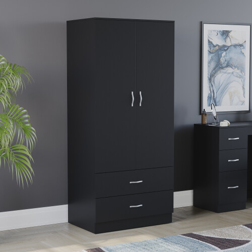 Vida Designs (Black) Riano 2 Door 2 Drawer Wardrobe Bedroom Storage