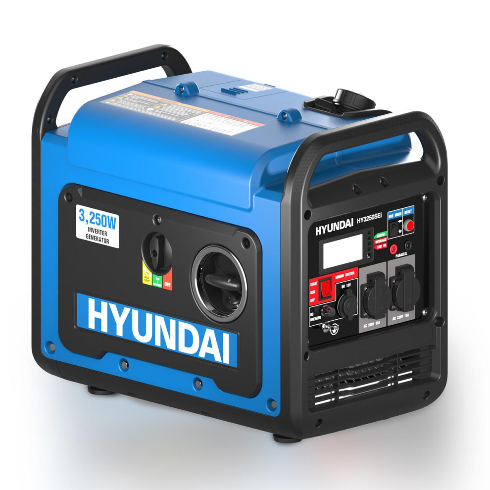 Hyundai Power Products Hyundai 3200W Petrol Inverter Generator, Pure Sine Wave Output, Lightweight, Quiet With Electric Start | Hy3250sei