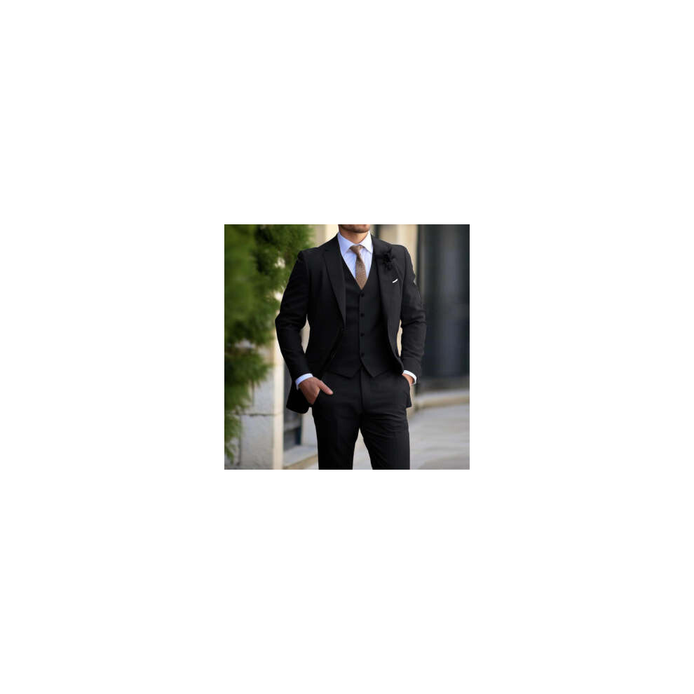 (black, S) Mens 3 Pieces Suit Business One Button Tuxedo Suit for Men Tuxedo Classic Blazer Waistcoat Trousers Set-image-OPC-PFPBQD7-NEW
