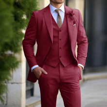 (wine red, XXXL) Pánský 3dílný oblek, business smokingový oblek na jedno tlačítko pro muže, klasický blejzr, vesta a kalhoty