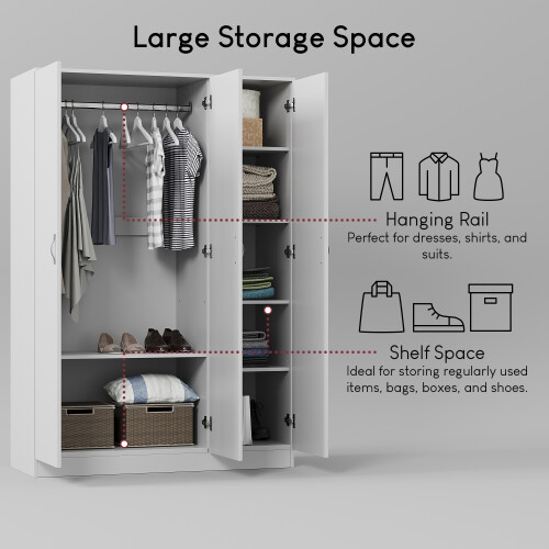 Vida Designs (White) Riano 3 Door Wardrobe Bedroom Clothes Storage 2