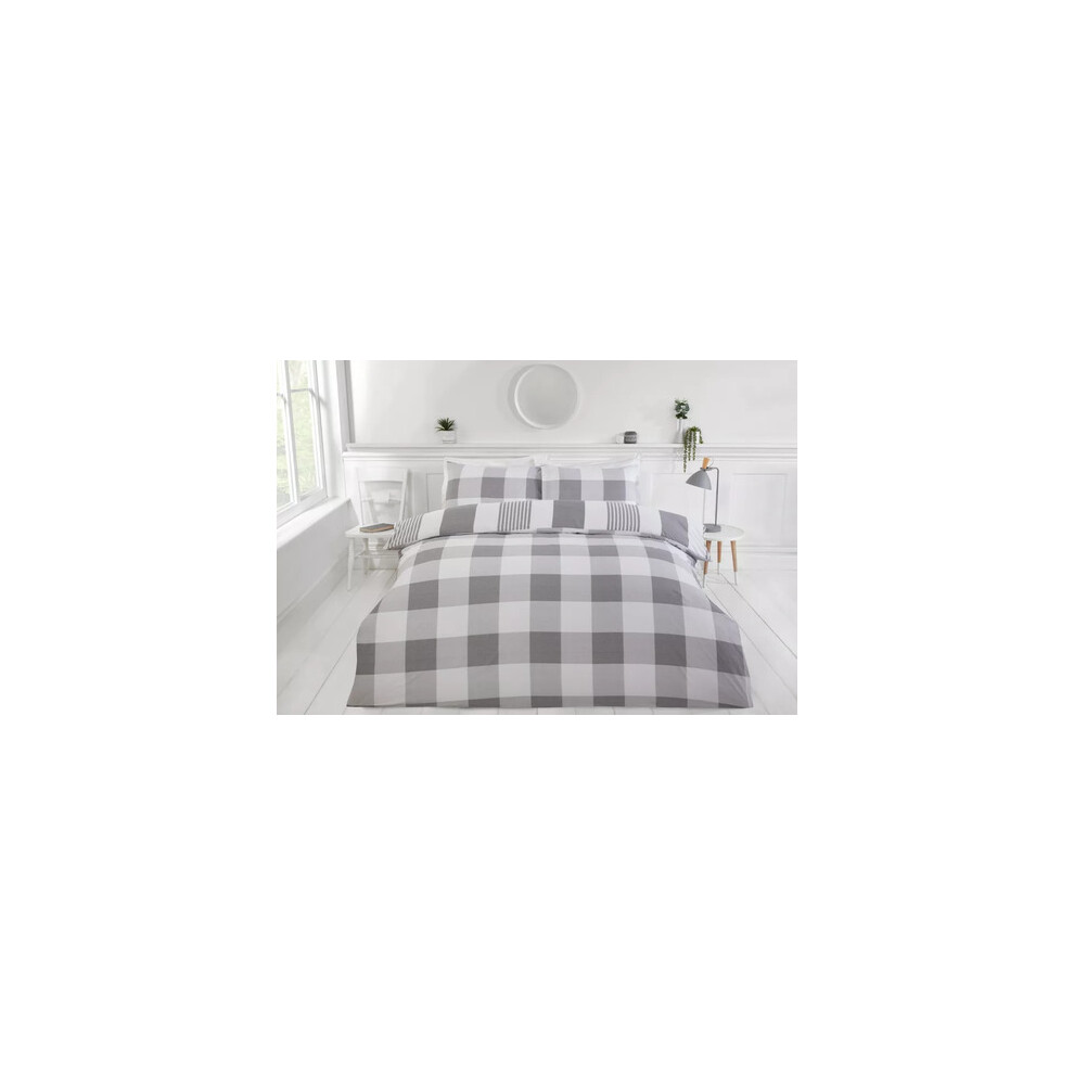 (Grey, Double) Duvet Cover Bedding Set + Pillowcase Single Double King Size Luxury Quilt Cover - Chambray