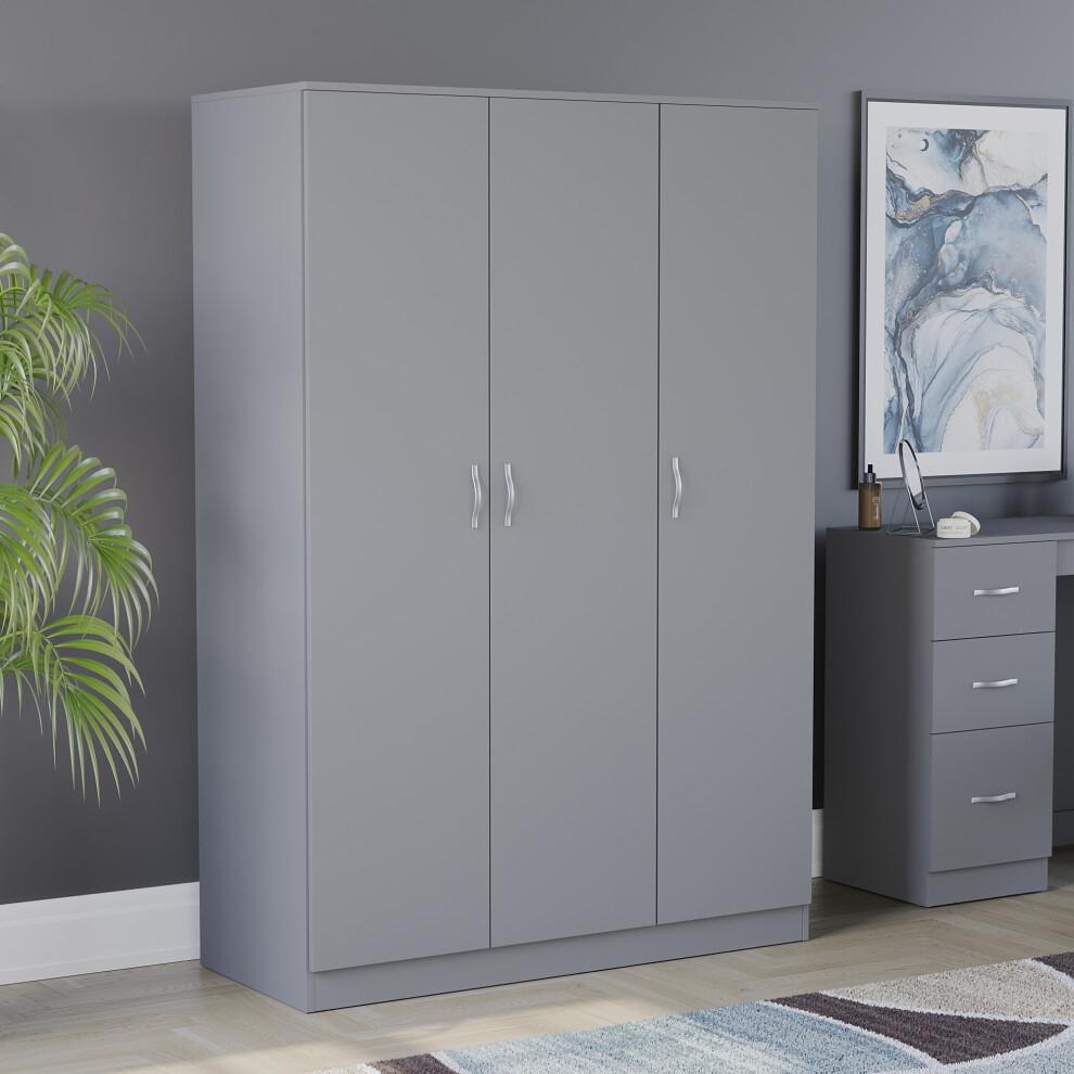 (Grey) Riano 3 Door Wardrobe Bedroom Garment Storage